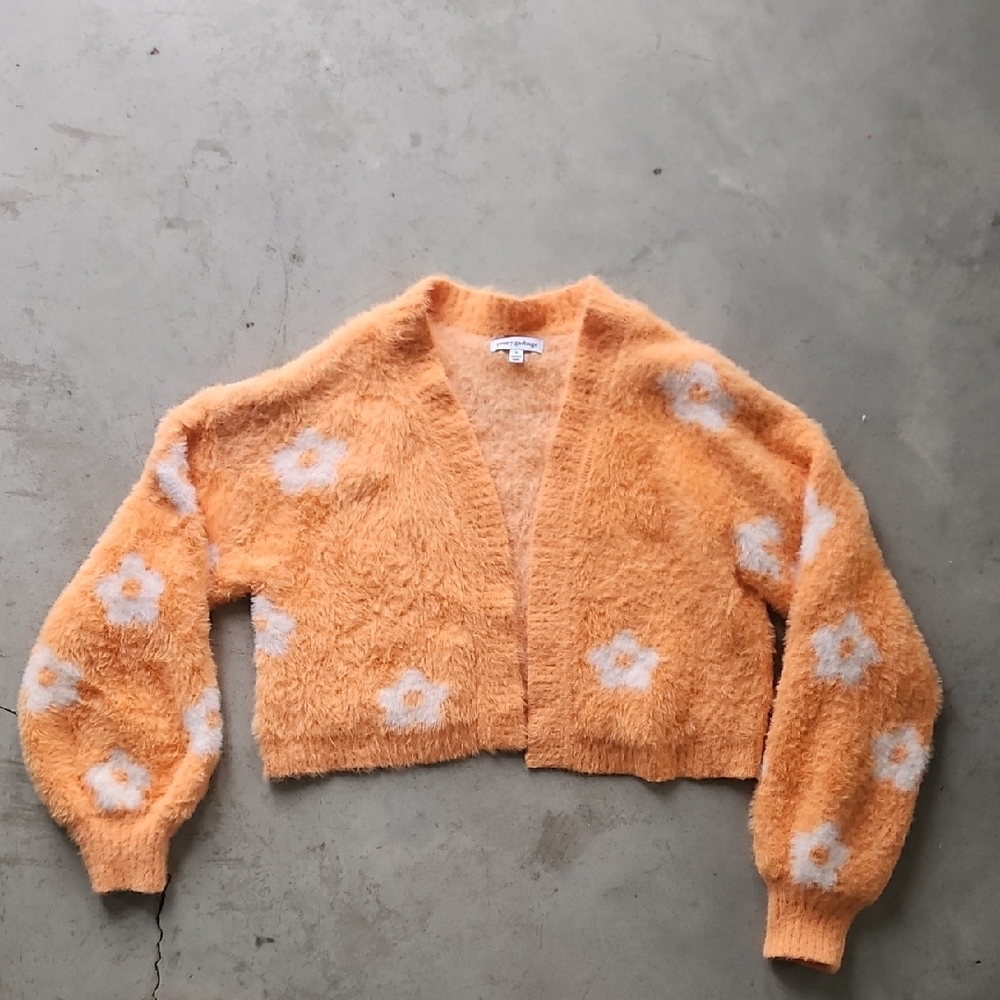 2 Piece Sweater Cardigan & Tank Orange Floral Women's Small
